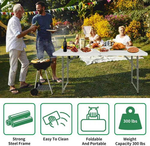 Miniatura 3 de Mesa plegable, mesa de picnic portátil de 4 pies, mesa plegable de plástico con asa, mesa de comedor para interiores y exteriores para fiestas