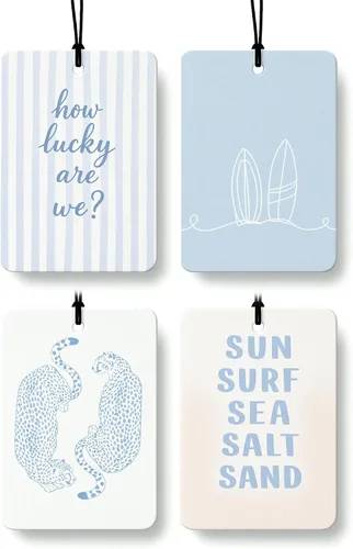 Miniatura 13 de Blue Coastal Beach Orange Car Air Freshener 4 Pcs, Summer Blue Bikini Starfish Palm Tree Round Hanging Air Freshener for Cars Closet Drawer Books