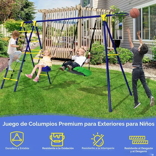 Miniatura 2 de Costzon - Juego de columpios con capacidad de hasta 550 libras para patio trasero, juego de columpio de metal resistente 5 en 1 con marco