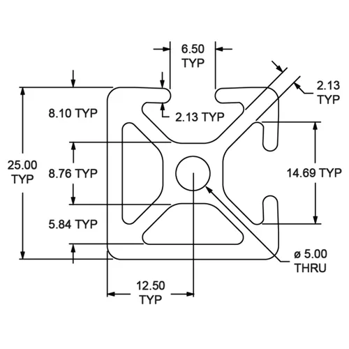Miniatura 2 de 8020, 25-2502, Serie 25 Aluminio 0.984 in x 0.984 in 25x25 Bi-Slot Extrusión de aluminio de doble canal T Rail ranurado 80/20 Perfil liso