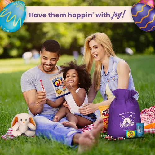 Miniatura 7 de Canastas de Pascua para niños, prefabricadas y llenas para niñas y niños, iluminarán las caras de tus conejitos favoritos Púrpura