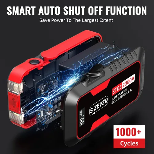 Miniatura 8 de S ZEVZO ET03 Arrancador de Coche 2000A, Paquete de Batería de Arranque para hasta 7.5 L de Gas y 6.5 L de Diésel, Caja de Arranque Portátil de 12V