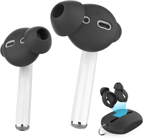 AhaStyle 4 pares de almohadillas de silicona para auriculares AirPods compatibles con Apple AirPods (2 pares grandes y 2 pares pequeños, negro)