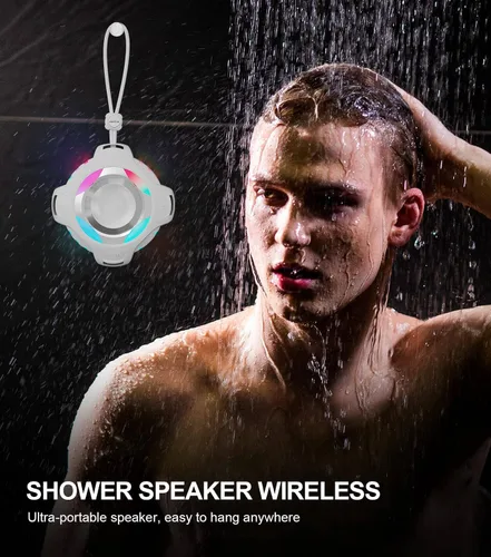 Miniatura 5 de comiso Altavoz Bluetooth de ducha, IPX7 impermeable con múltiples luces, flotante, altavoces inalámbricos con graves fuertes y sonido HD fuerte