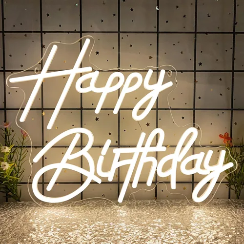 Letreros de neón de feliz cumpleaños para decoración de fiesta, luz LED de neón regulable para decoración de pared, letreros LED de feliz cumpleaños