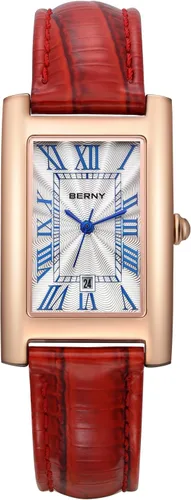 Miniatura 7 de BERNY Reloj rectangular de cuarzo con marcadores clásicos de números romanos para mujer, reloj de pulsera analógico casual con calendario de fecha