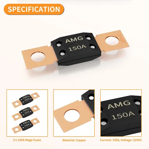 Miniatura 3 de Joinfworld 3 fusibles MEGA de 150 A, montaje de perno de alta corriente automotriz 150 Amp MEGA/AMG fusible para automóviles, camiones, vehículos