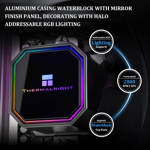 Miniatura 3 de Thermalright Frozen Prism 240 Enfriador de agua líquido negro para CPU con ventilador PWM de 4.724 in, especificación de fila fría negra de 240
