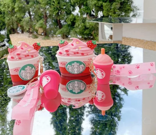 Miniatura 2 de 3D Linda y divertida taza de helado Kawaii a la moda para AirPods 3ª generación estuche [2021] estuche de carga rosa (fresa roja)