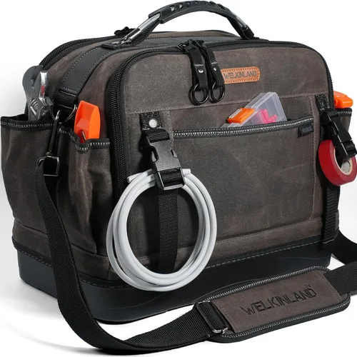WELKINLAND Bolsa de herramientas HVAC de 53 bolsillos con fondo rígido, bolsa de herramientas para electricistas resistente, bolsas de herramientas
