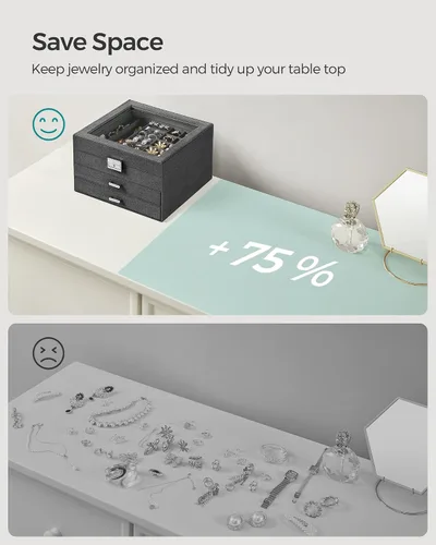 Miniatura 7 de SONGMICS Joyero, organizador de almacenamiento de joyas con cerradura, caja de joyería con ventana de cristal, para anillos, aretes, tachuelas