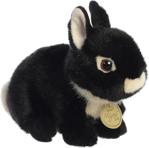 Aurora® - Adorable conejito enano holandés de peluche Miyoni®, detalle realista, compañía entrañable, negro, 7.5 pulgadas