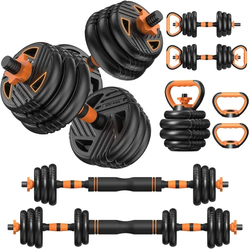 Juego de mancuernas ajustables, 33/44/66/88 libras, juego de pesas libres con conector, juego de mancuernas 5 en 1 utilizado como barra, pesas 44lb