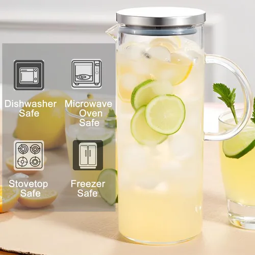 Miniatura 6 de Karafu Jarra de vidrio con asa y tapa, jarra de agua hecha a mano de 50 onzas para agua fría/caliente, té de limón helado y bebidas de jugo