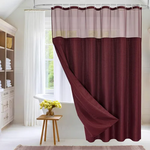 Miniatura 9 de MitoVilla Cortina de ducha pequeña beige de 36 x 72 pulgadas, juego de cortina de ducha de tela de punto gofre de tamaño medio estrecho con forro