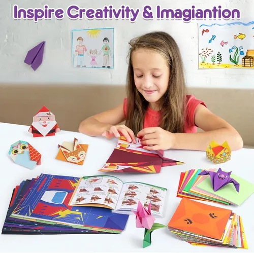 Miniatura 6 de Mocoosy Kit de origami de 320 hojas para niños de 5 a 8 y de 9 a 12 años, kit de aviones de papel, juego de papel para doblar de colores con libro