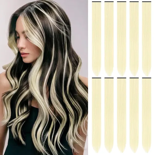 Miniatura 7 de Extensiones de cabello sintético de 22 pulgadas, extensiones de cabello sintético largo y lacio con clip, extensiones de cabello sintético para Negro