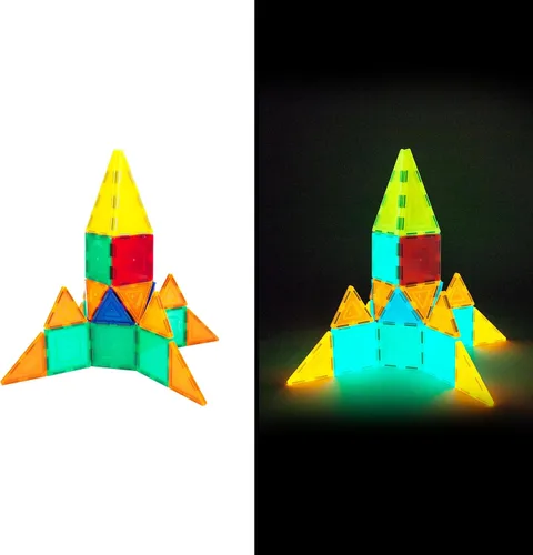 PicassoTiles Juego de bloques de construcción de juguete para niños que brillan en la oscuridad, kit de construcción para niños, azulejos