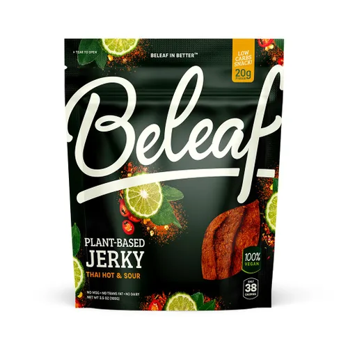 Miniatura 10 de Beleaf Jerky a base de plantas de jalapeño: aperitivo alto en proteínas, cecina vegana saludable y sabrosa para energía sobre la marcha, sabrosa