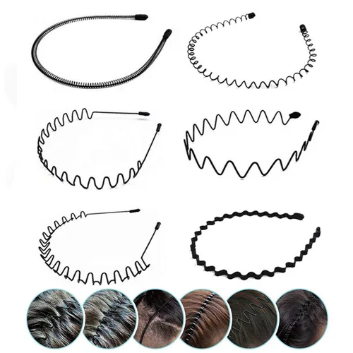 Miniatura 11 de Diademas de Metal, Con Dientes Cinta para el Cabello para Hombres, Diademas para Mujeres, Unisex Negro Ondulado Primavera Deportes al Aire Libre
