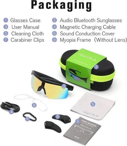 Miniatura 10 de Lentes inteligentes para hombres y mujeres, gafas de sol deportivas Bluetooth 5.3 con llamadas manos libres, altavoz de oreja abierta, UV400