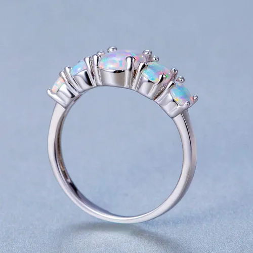 Miniatura 5 de Voluka - Anillos de ópalo blanco para mujer chapado en oro