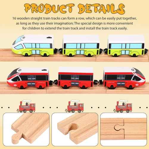 Miniatura 3 de Liliful Paquete de 16 piezas de expansión de vía de tren de madera con adaptadores macho-macho y hembra-hembra compatibles con la mayoría