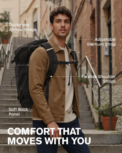 Miniatura 7 de Tolaccea Mochila de Viaje Carry On 40L, Mochila para Laptop con 3 Cubos de Embalaje, Bolsa de Lona Aprobada para Vuelos para Hombres y Mujeres, Negro