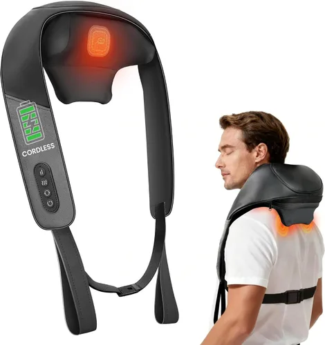 Snailax Masajeador de cuello y hombros – Masajeadores inalámbricos mejorados 2026 con calefacción de grafeno para piel sensible y calor uniforme,