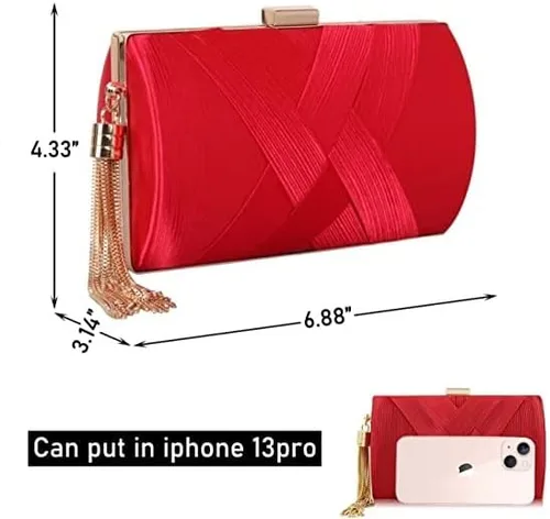 Miniatura 6 de Elegante bolso de mano de seda con colgante de borla para mujer, para novia, boda, graduación, fiesta de noche