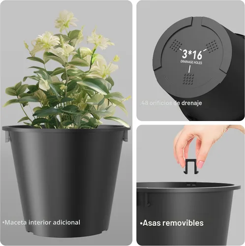 Miniatura 7 de Kante Juego de 2 Macetas Redondas Altas, Macetas Decorativas de 13 Pulgadas de Alto para Exterior Interior Jardín Patio Porche Delantero (Negro)