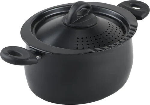Bialetti- 7265 Oval 5.5 cuarto de pasta olla con tapa de colador, antiadherente, 1, negro