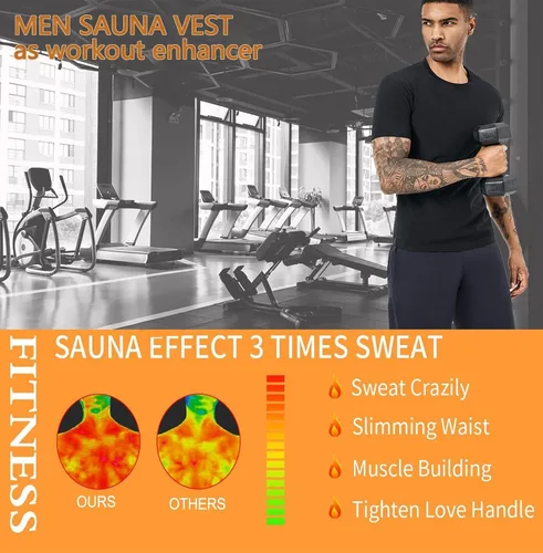 Miniatura 3 de Traje de Sauna para Sudoración para Hombre, Camiseta Entrenador de Cintura, Chaleco de Compresión, Ropa de Gimnasio, Mejorador de Sudor de Manga