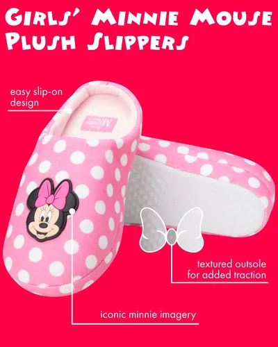 Miniatura 2 de Disney Girls' Minnie Mouse Slippers - Plush Fuzzy Slippers, Non-Skid Sole (ToddlerLittle GirlBig Girl)
