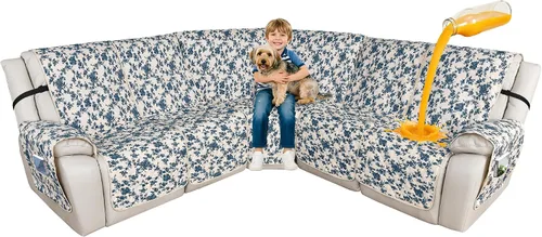 Miniatura 18 de ALIECOM Fundas de sofá modular reclinable en forma de L, 100% impermeables, fundas para sofá seccional, fundas lavables con estampado, protector