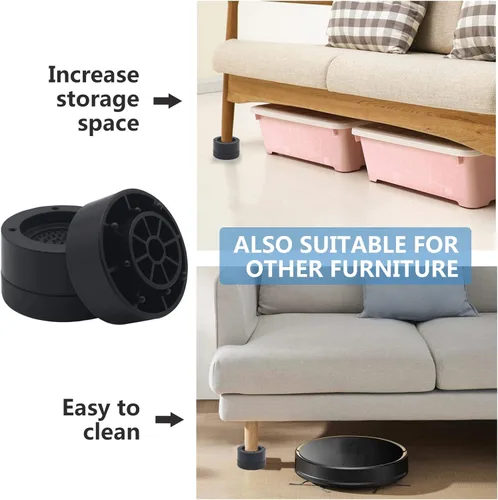 Miniatura 2 de 4 juegos de elevadores redondos negros para muebles, elevadores de cama resistentes, altura de 1 pulgada, 2 pulgadas, 3 pulgadas, elevadores de cama