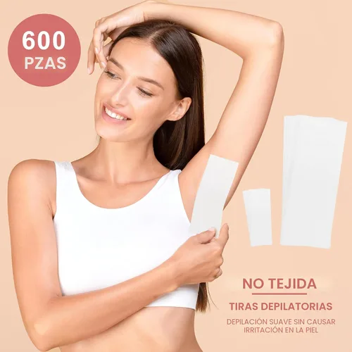 Miniatura 4 de 600 unidades de tiras de cera no tejidas, 2 tamaños de tiras de cera para depilación corporal y facial, papel para depilación, tiras de cera