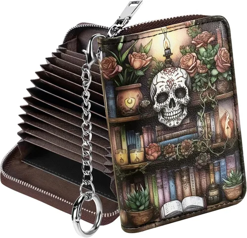 Miniatura 35 de Mayski - Cartera para tarjetas de crédito con cremallera para mujeres, tarjetero pequeño de acordeón, llavero, tarjetero para tarjetas de Manzana
