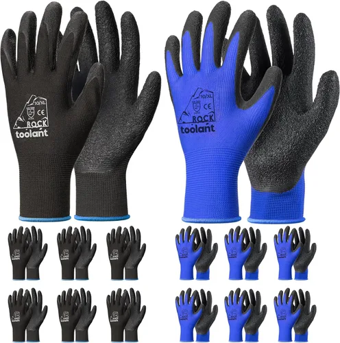 Miniatura 15 de toolant Guantes de trabajo de látex arrugado a granel, guantes de trabajo de seguridad con revestimiento de goma para hombres y mujeres, 12 pares