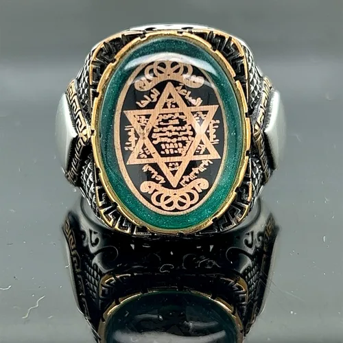 Miniatura 3 de Anillo de sello de Salomón de plata de Mercan Silver, anillo de estrella de David, anillo de sello de plata de ley, plata 925k