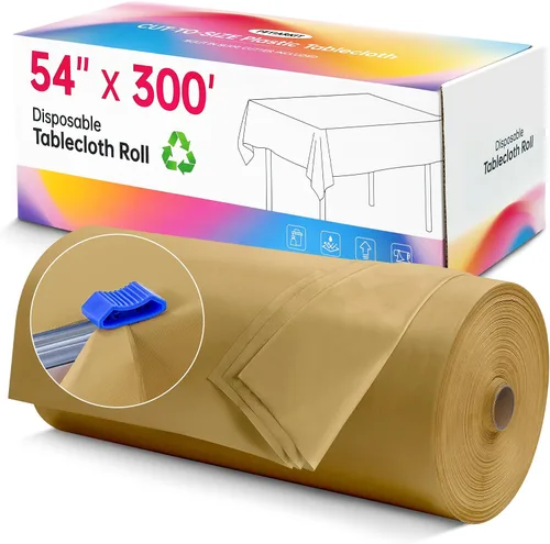 Miniatura 24 de Mantel de plástico desechable, rollo de mantel negro de 54 pulgadas x 300 pies, mantel desechable con cortador deslizante para mesas redondas