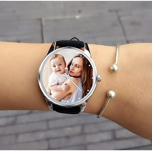 Miniatura 6 de Lovejewelry Relojes con foto personalizados para hombres y mujeres, correa de cuero, reloj de pulsera personalizado con cualquier nombre