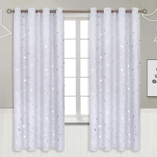 Miniatura 76 de BGment Cortinas opacas para dormitorio infantil, con aislamiento térmico, con ojales, estampado de estrellas plateadas, cortinas para oscurecer