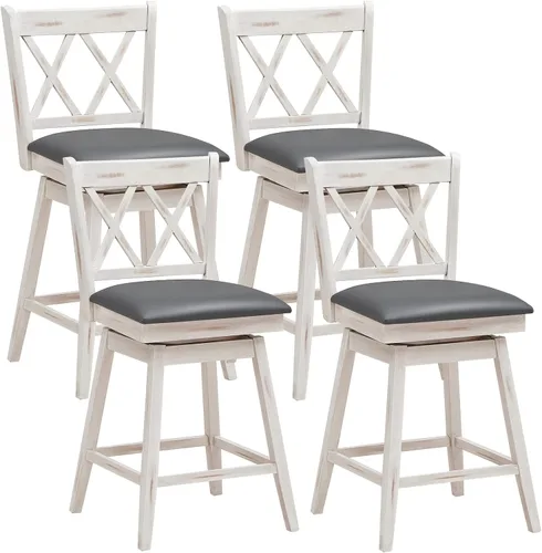 Miniatura 7 de COSTWAY Juego de 2 Taburetes de Bar para Isla de Cocina, Silla de Altura de Mostrador de 25 Pulgadas con Respaldo Ergonómico, Reposapiés, Superficie