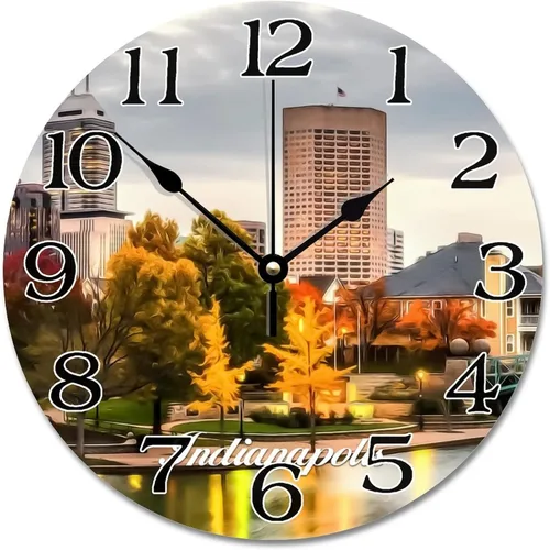 Miniatura 17 de Reloj de paisaje de Indianápolis, Indiana, Estados Unidos, reloj decorativo de viaje, funciona con pilas, 9 pulgadas, silencioso, retro, decoración