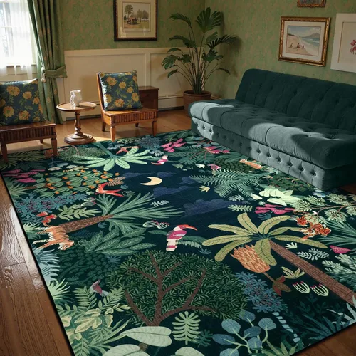 Miniatura 17 de LIVEBOX Alfombra lavable con estampado de animales de la jungla de 5 x 7 pies en azul para sala de estar, alfombras antideslizantes para dormitorio