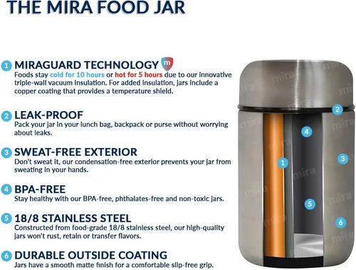 Miniatura 4 de MIRA Termo de alimentos aislado de 9 oz para alimentos calientes y sopa, contenedor de almuerzo al vacío de acero inoxidable compacto - blanco