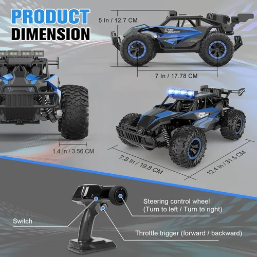 Miniatura 6 de kolegend Auto a control remoto, 2.4GZh de alta velocidad 12.4 mi/h RC Monster Trucks 30+min con faros LED y batería recargable para niños y niñas