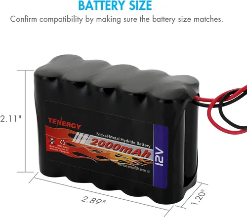 Miniatura 4 de Tenergy Paquete de baterías NiMH 12V 2000mAh de alta capacidad recargable con cables desnudos, paquete de baterías de repuesto para bricolaje