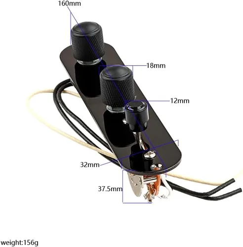 Miniatura 6 de Placa de control de guitarra totalmente cargada, interruptor de 3 vías precableado, 250 K, grandes potenciómetros moleteados, controles de tono